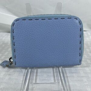 1138: Fendi Selleria Light Blue Leather Zip Around Wallet